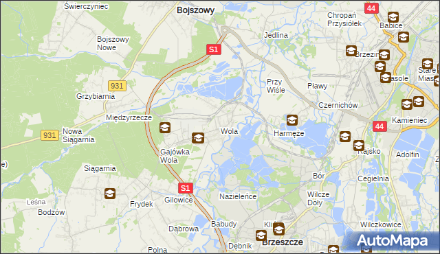 mapa Wola gmina Miedźna, Wola gmina Miedźna na mapie Targeo