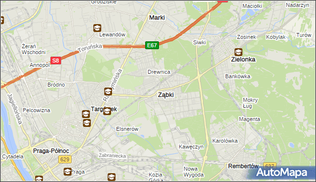 mapa Ząbki powiat wołomiński, Ząbki powiat wołomiński na mapie Targeo