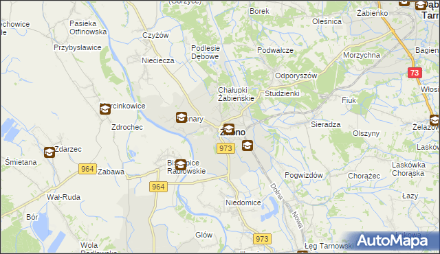 mapa Żabno powiat tarnowski, Żabno powiat tarnowski na mapie Targeo