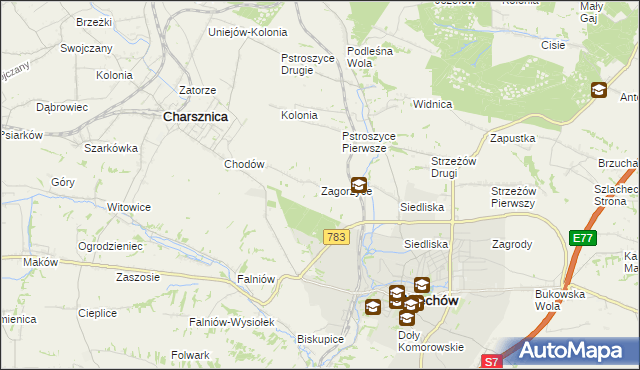mapa Zagorzyce gmina Miechów, Zagorzyce gmina Miechów na mapie Targeo