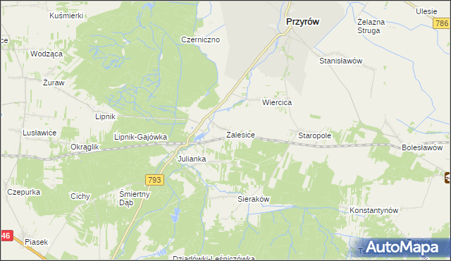 mapa Zalesice gmina Przyrów, Zalesice gmina Przyrów na mapie Targeo