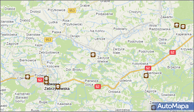 mapa Zarzyce Wielkie, Zarzyce Wielkie na mapie Targeo