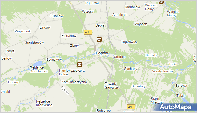 mapa Zawady gmina Popów, Zawady gmina Popów na mapie Targeo