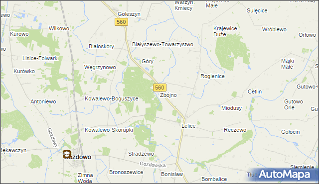mapa Zbójno gmina Gozdowo, Zbójno gmina Gozdowo na mapie Targeo