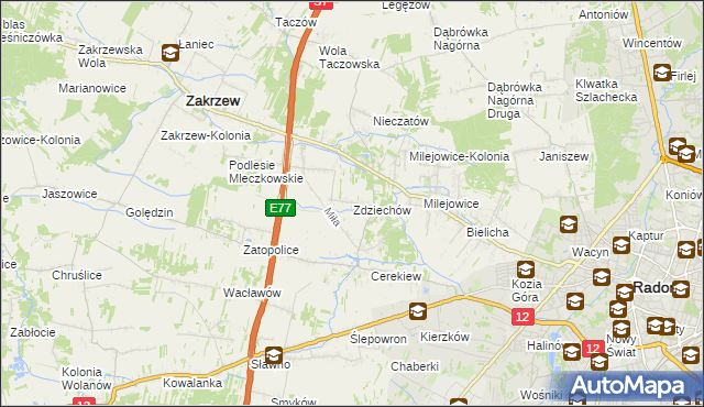 mapa Zdziechów gmina Zakrzew, Zdziechów gmina Zakrzew na mapie Targeo