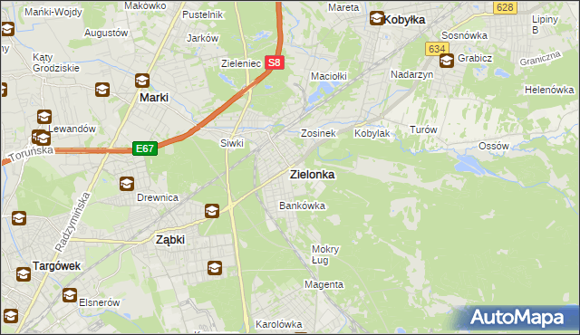 mapa Zielonka powiat wołomiński, Zielonka powiat wołomiński na mapie Targeo