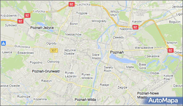 mapa Stare Miasto gmina Poznań, Stare Miasto gmina Poznań na mapie Targeo