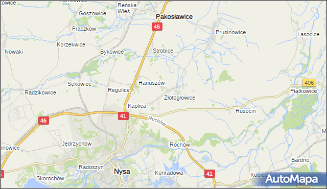 mapa Złotogłowice, Złotogłowice na mapie Targeo