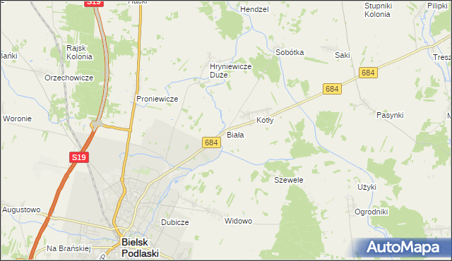 mapa Biała gmina Bielsk Podlaski, Biała gmina Bielsk Podlaski na mapie Targeo