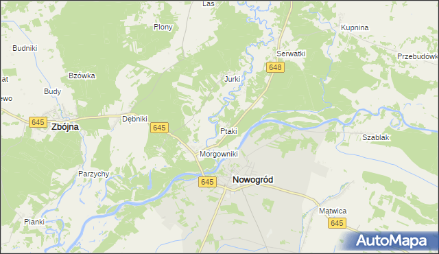 mapa Ptaki gmina Nowogród, Ptaki gmina Nowogród na mapie Targeo