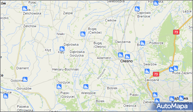 mapa Adamierz gmina Olesno, Adamierz gmina Olesno na mapie Targeo