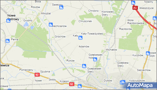 mapa Adamów gmina Kutno, Adamów gmina Kutno na mapie Targeo