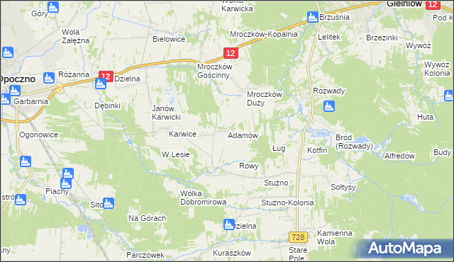 mapa Adamów gmina Opoczno, Adamów gmina Opoczno na mapie Targeo