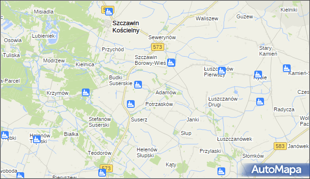 mapa Adamów gmina Szczawin Kościelny, Adamów gmina Szczawin Kościelny na mapie Targeo