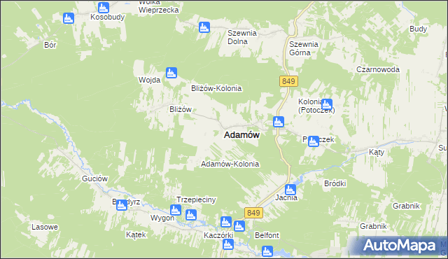 mapa Adamów powiat zamojski, Adamów powiat zamojski na mapie Targeo
