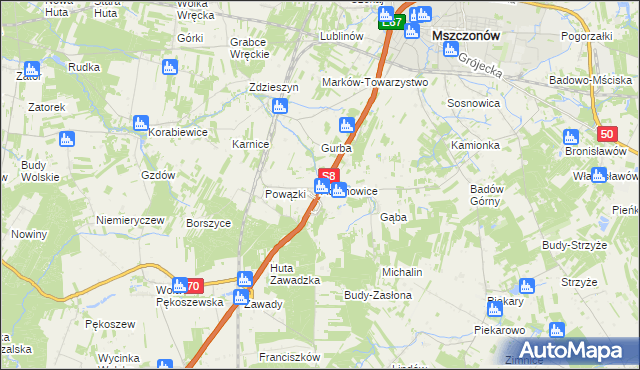 mapa Adamowice gmina Mszczonów, Adamowice gmina Mszczonów na mapie Targeo