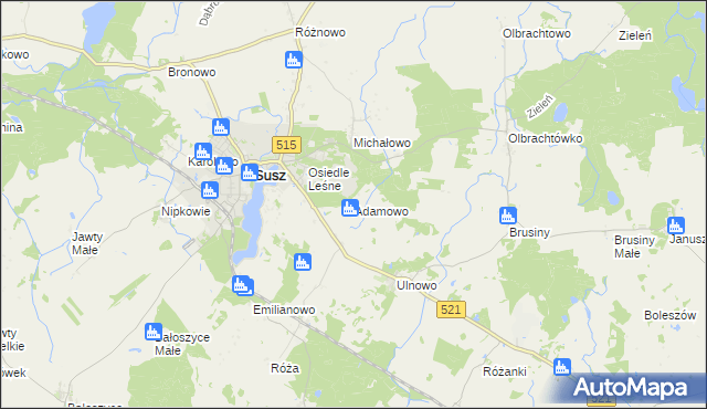 mapa Adamowo gmina Susz, Adamowo gmina Susz na mapie Targeo