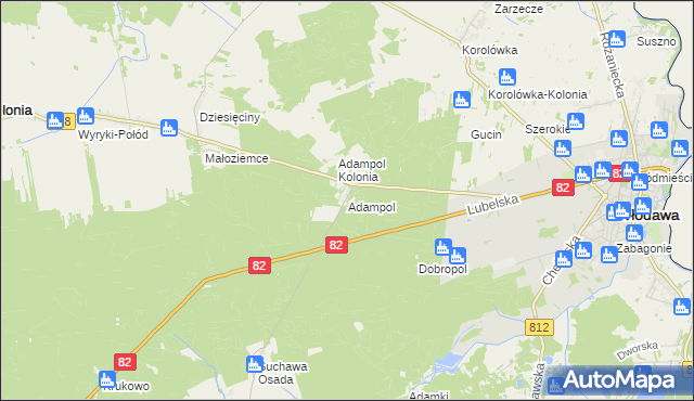 mapa Adampol gmina Wyryki, Adampol gmina Wyryki na mapie Targeo