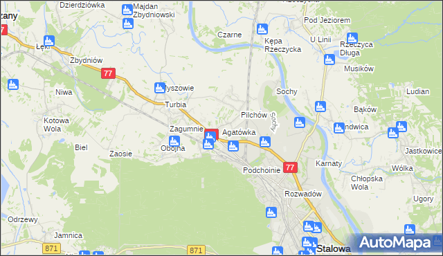 mapa Agatówka gmina Zaleszany, Agatówka gmina Zaleszany na mapie Targeo