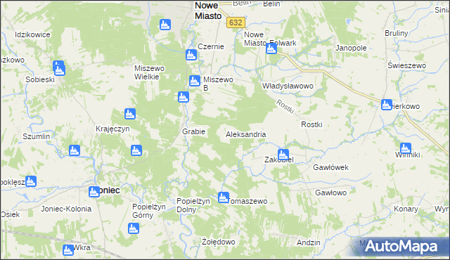 mapa Aleksandria gmina Nowe Miasto, Aleksandria gmina Nowe Miasto na mapie Targeo