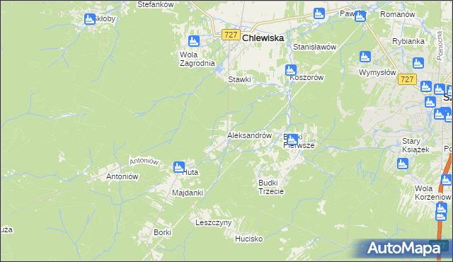 mapa Aleksandrów gmina Chlewiska, Aleksandrów gmina Chlewiska na mapie Targeo