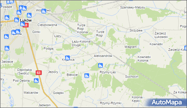 mapa Aleksandrów gmina Łuków, Aleksandrów gmina Łuków na mapie Targeo