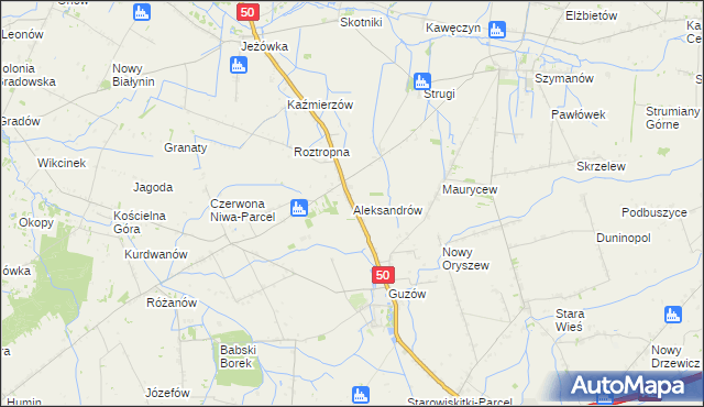 mapa Aleksandrów gmina Wiskitki, Aleksandrów gmina Wiskitki na mapie Targeo