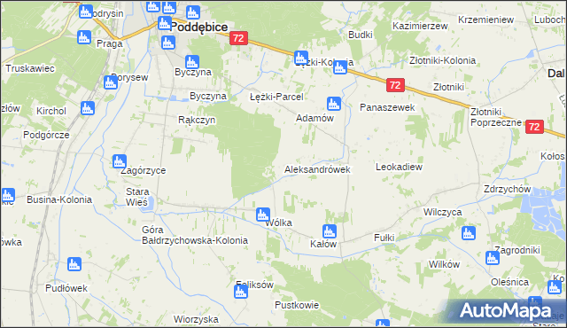 mapa Aleksandrówek gmina Poddębice, Aleksandrówek gmina Poddębice na mapie Targeo