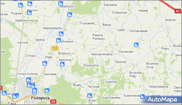 mapa Aleksandrówka gmina Dalików, Aleksandrówka gmina Dalików na mapie Targeo