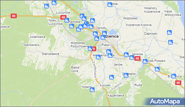 mapa Aleksandrówka gmina Kozienice, Aleksandrówka gmina Kozienice na mapie Targeo