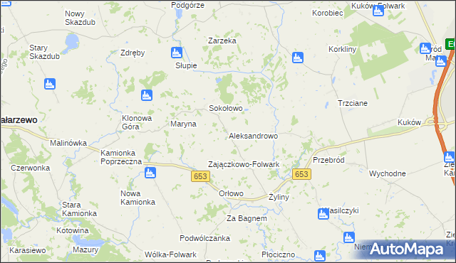 mapa Aleksandrowo gmina Bakałarzewo, Aleksandrowo gmina Bakałarzewo na mapie Targeo