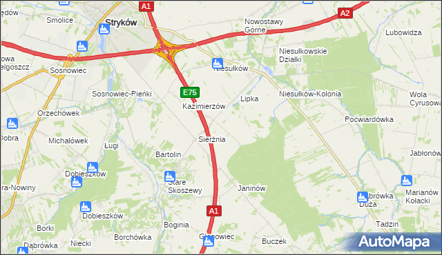 mapa Anielin gmina Stryków, Anielin gmina Stryków na mapie Targeo
