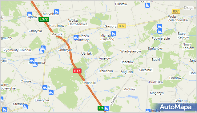 mapa Anielów gmina Sobolew, Anielów gmina Sobolew na mapie Targeo