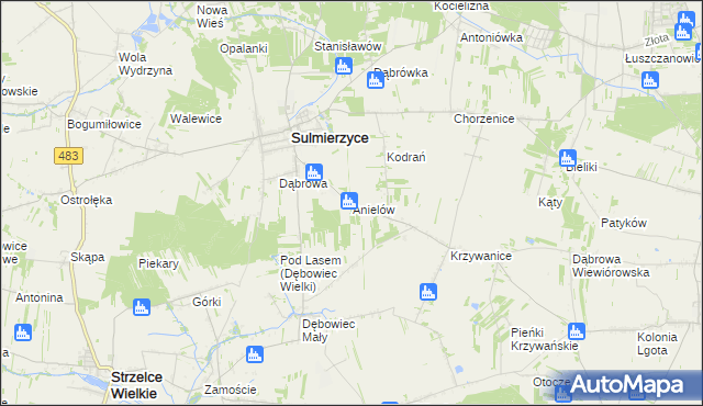 mapa Anielów gmina Sulmierzyce, Anielów gmina Sulmierzyce na mapie Targeo