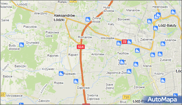 mapa Antoniew gmina Aleksandrów Łódzki, Antoniew gmina Aleksandrów Łódzki na mapie Targeo
