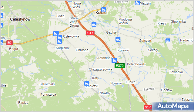 mapa Antoninek gmina Kołbiel, Antoninek gmina Kołbiel na mapie Targeo