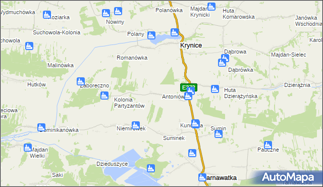mapa Antoniówka gmina Krynice, Antoniówka gmina Krynice na mapie Targeo
