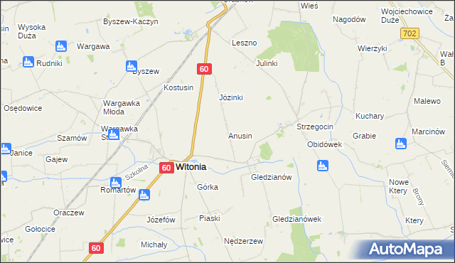 mapa Anusin gmina Witonia, Anusin gmina Witonia na mapie Targeo