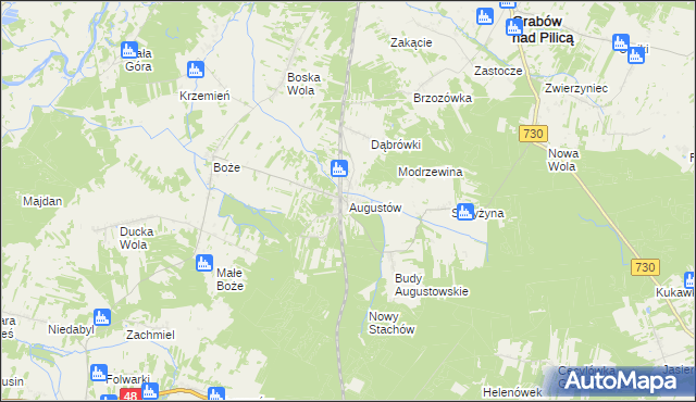 mapa Augustów gmina Grabów nad Pilicą, Augustów gmina Grabów nad Pilicą na mapie Targeo