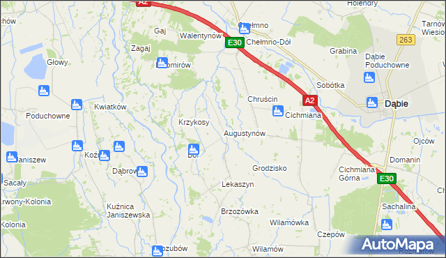 mapa Augustynów gmina Dąbie, Augustynów gmina Dąbie na mapie Targeo