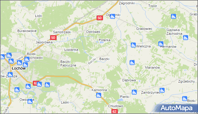 mapa Baczki gmina Łochów, Baczki gmina Łochów na mapie Targeo