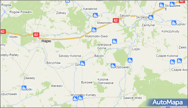 mapa Baczki gmina Repki, Baczki gmina Repki na mapie Targeo