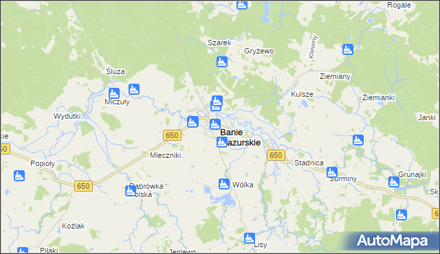 mapa Banie Mazurskie, Banie Mazurskie na mapie Targeo