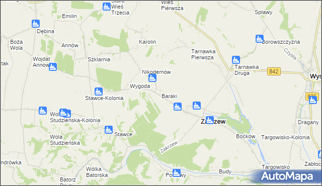 mapa Baraki gmina Zakrzew, Baraki gmina Zakrzew na mapie Targeo