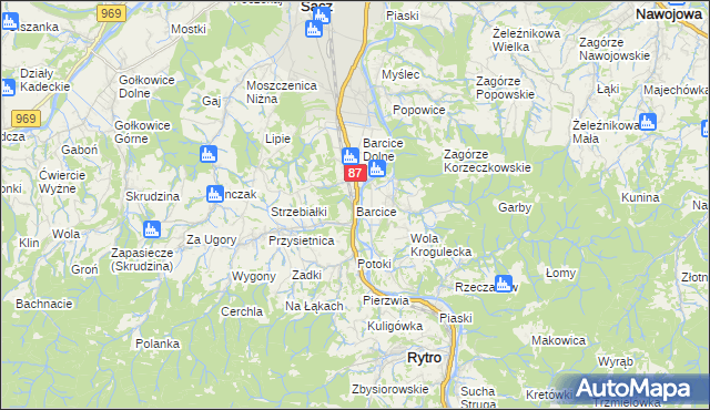 mapa Barcice gmina Stary Sącz, Barcice gmina Stary Sącz na mapie Targeo