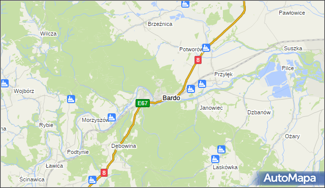 mapa Bardo powiat ząbkowicki, Bardo powiat ząbkowicki na mapie Targeo