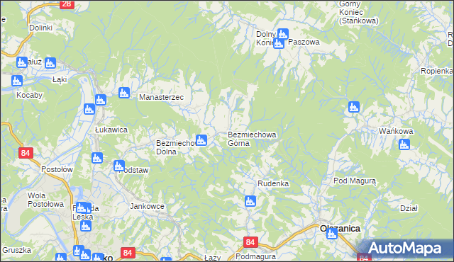 mapa Bezmiechowa Górna, Bezmiechowa Górna na mapie Targeo