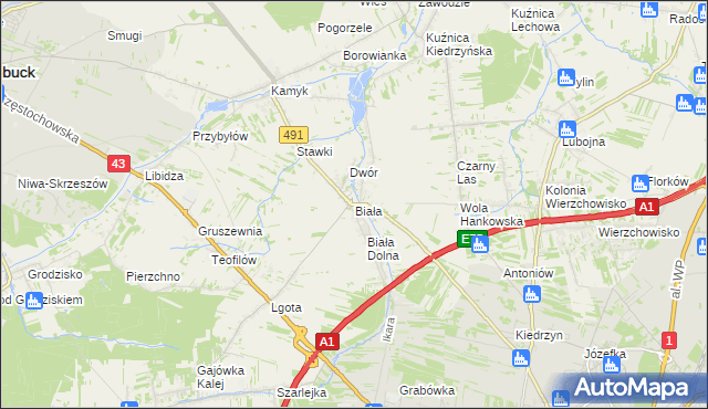 mapa Biała gmina Kłobuck, Biała gmina Kłobuck na mapie Targeo