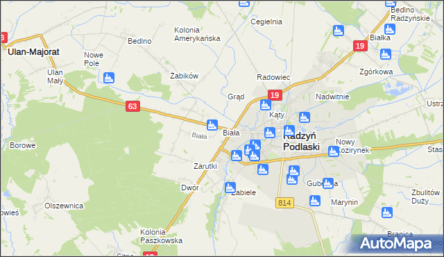 mapa Biała gmina Radzyń Podlaski, Biała gmina Radzyń Podlaski na mapie Targeo