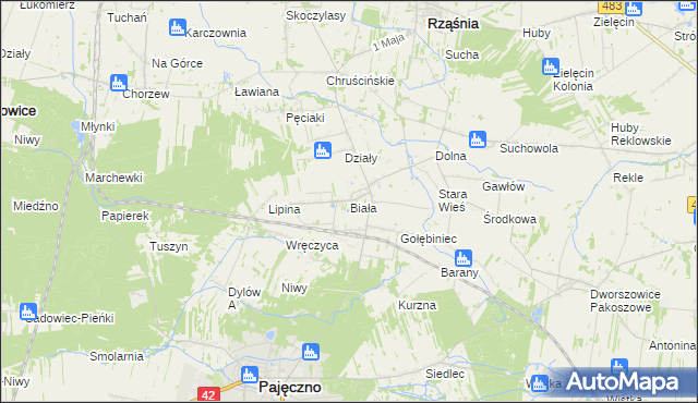 mapa Biała gmina Rząśnia, Biała gmina Rząśnia na mapie Targeo